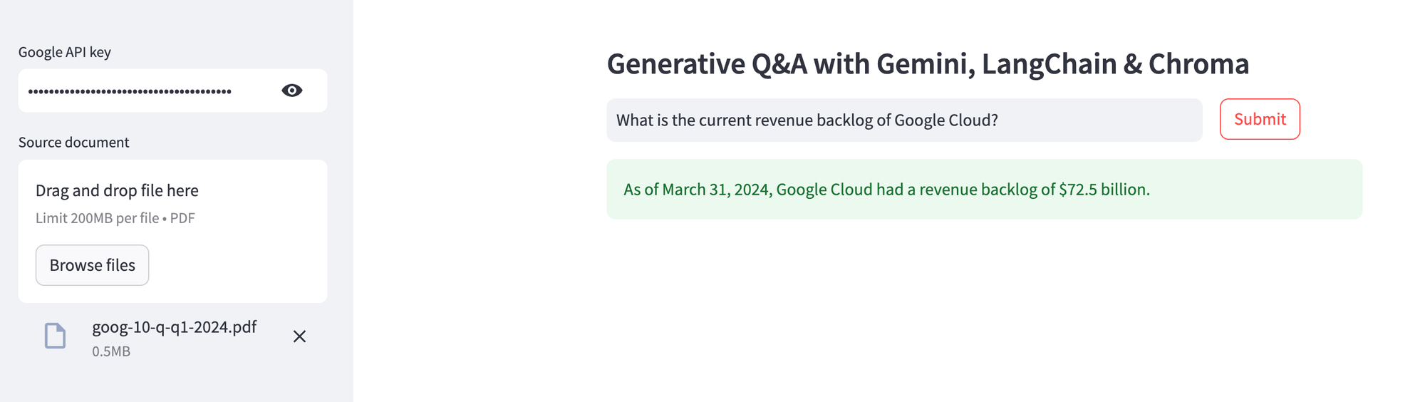 Generative Q&A with LangChain, Gemini and Chroma