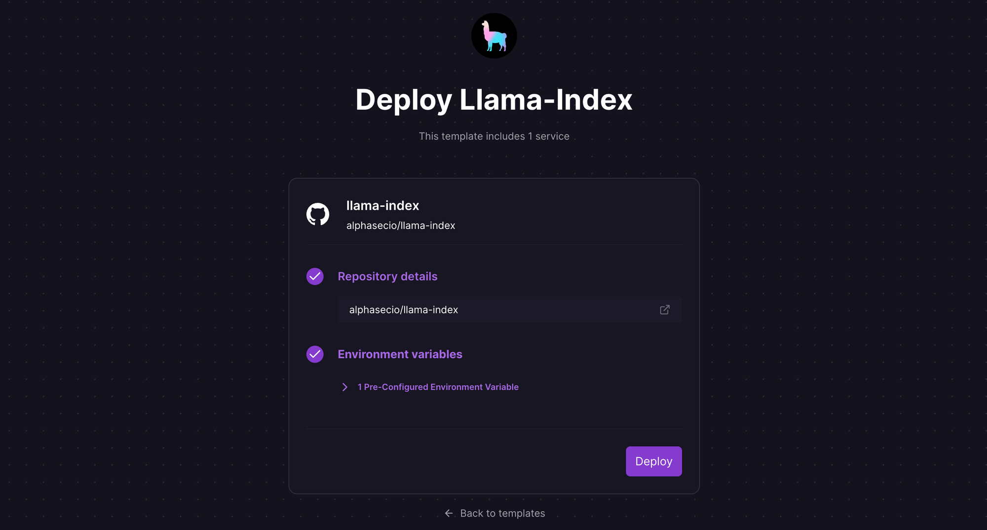 Deploy Llama-Index app using one-click starter on Railway