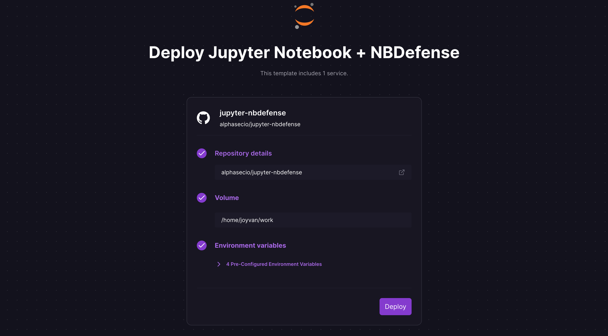 Deploy Jupyter Notebook + NB Defense using one-click starter on Railway