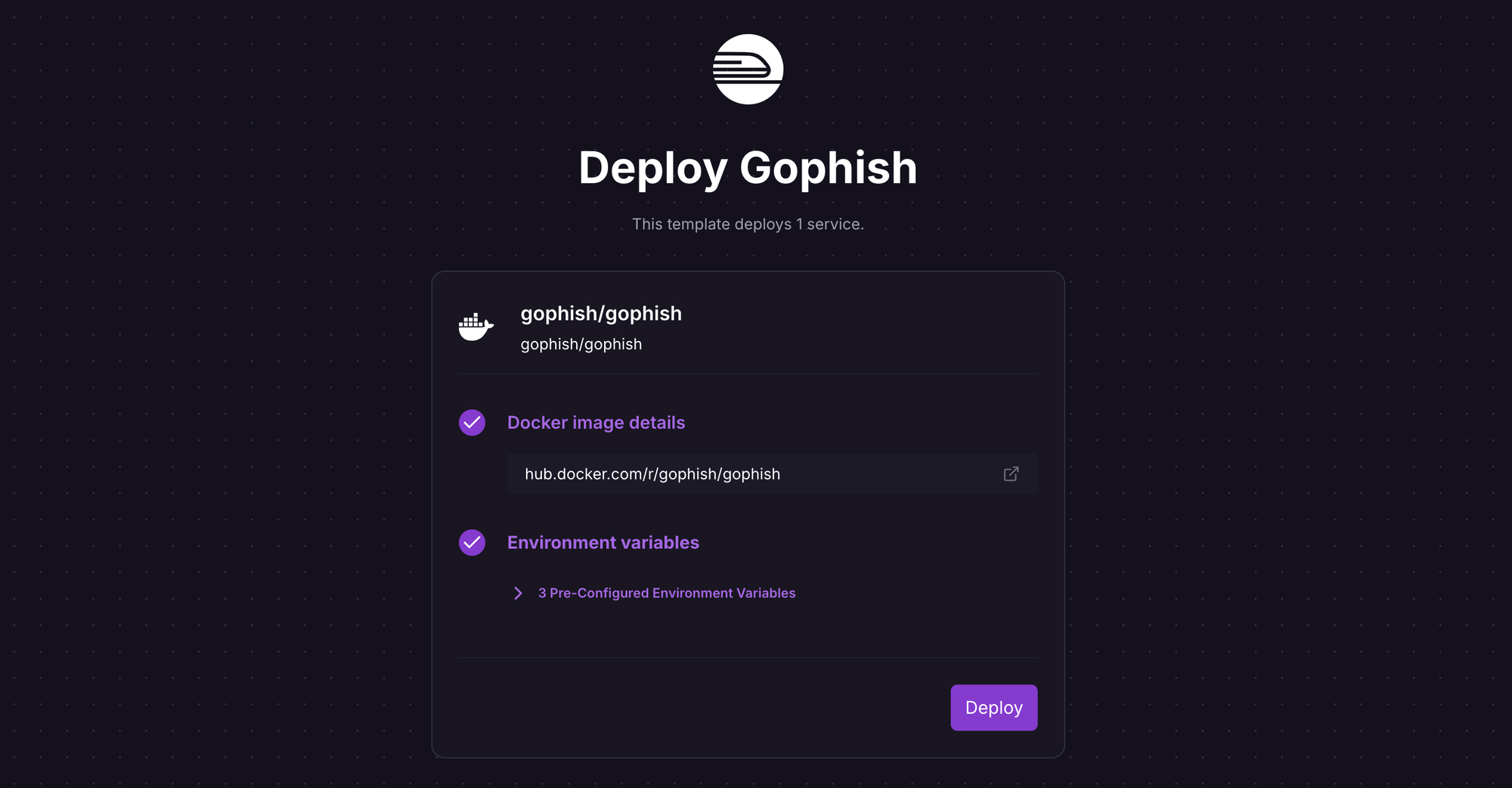 Deploy Gophish using one-click template